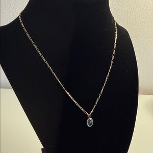 Delicate Gold Necklace with Blue Oval Pendant